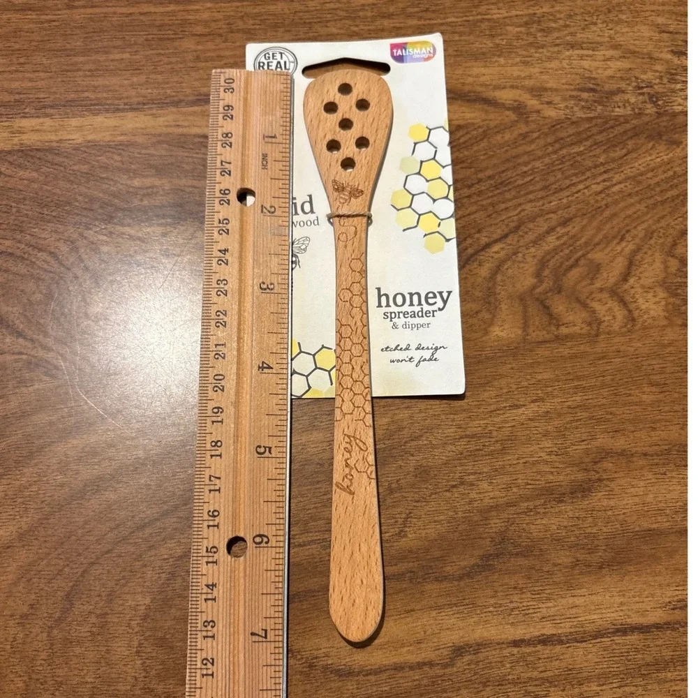 Beechwood Honey Spreader and Dipper‎ Wooden Spoon with Etched Bee and Honeycomb